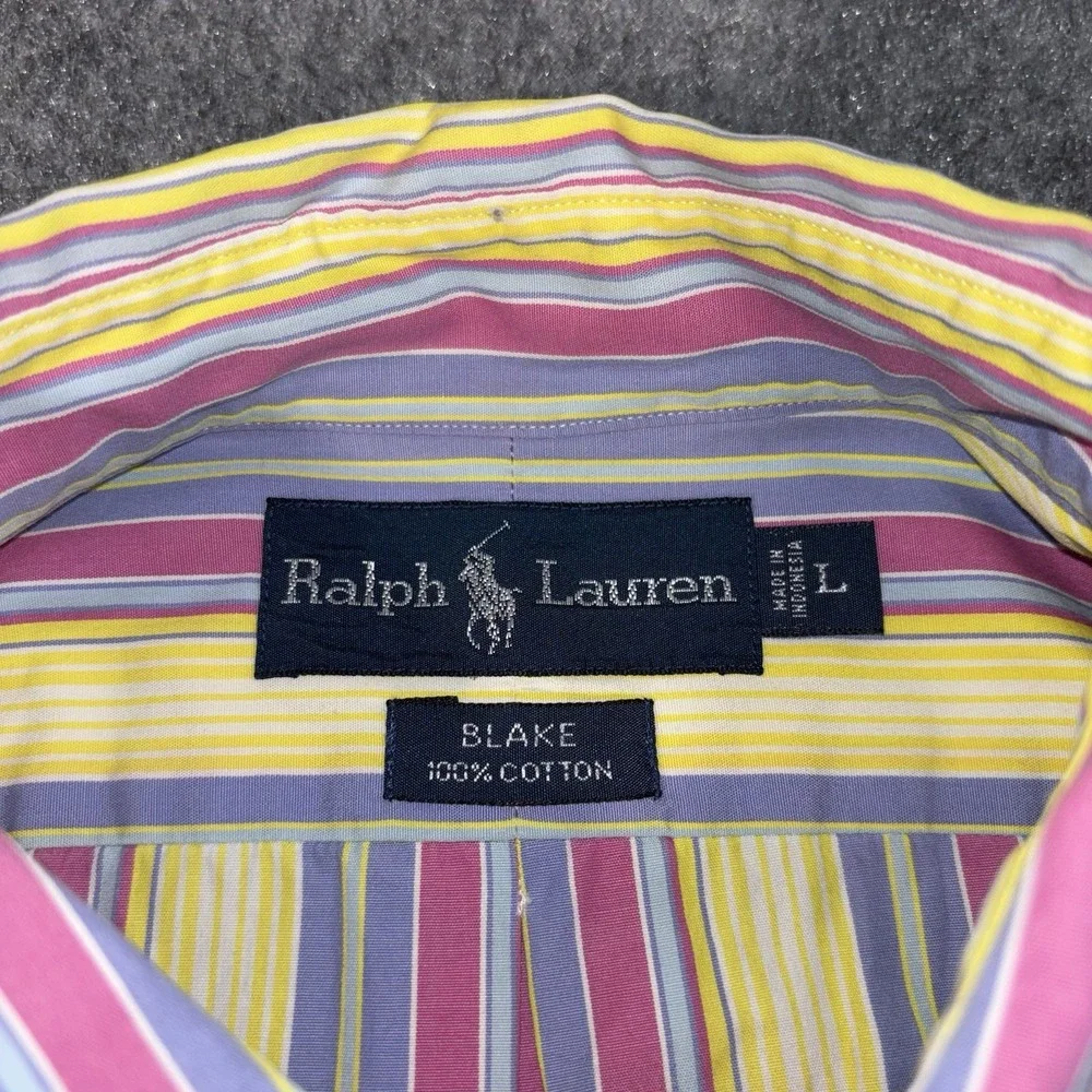 Polo Ralph Lauren Blake Mens Large Long Sleeve Button Up Striped Pink Pony Logo